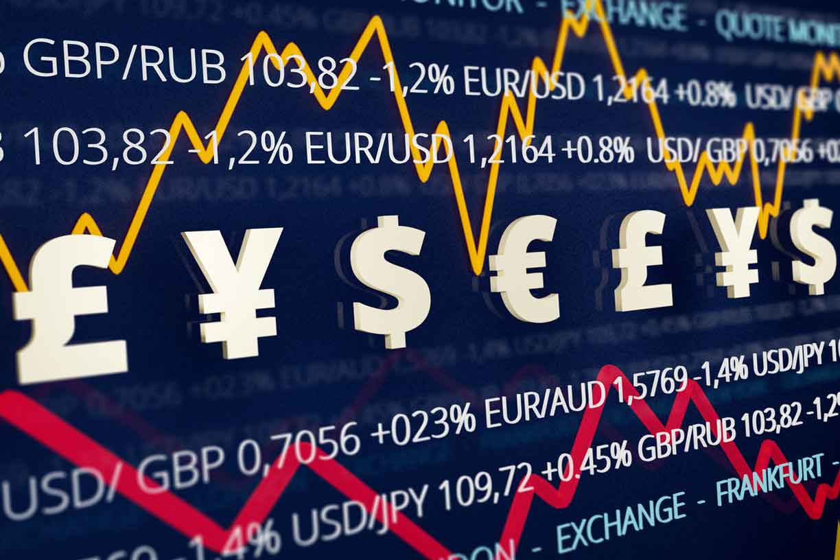 Currency ticker EUR-USD, EUR-GBP, USD-JPY and their symbols.