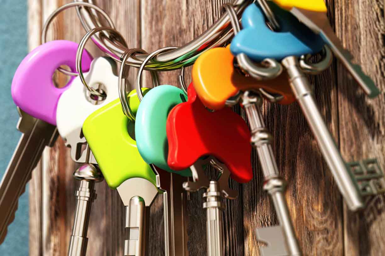 key ring with color caps on each key