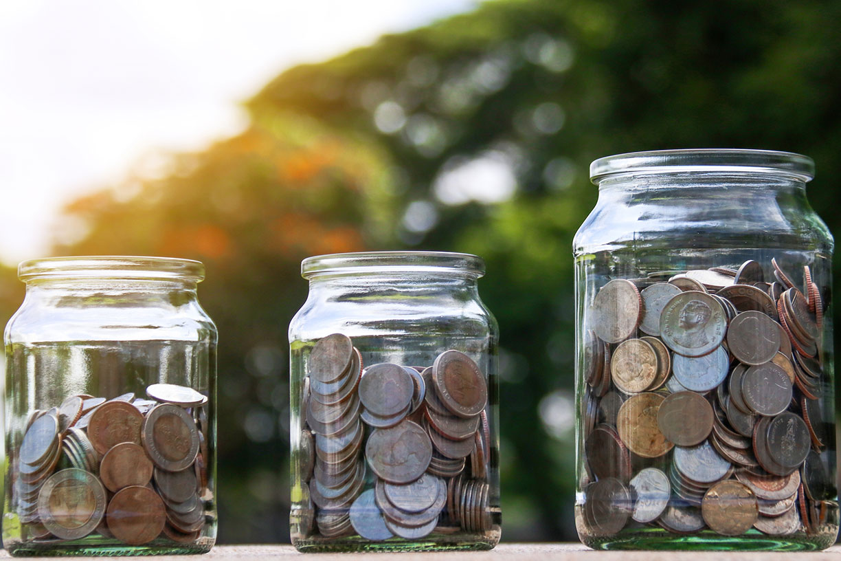 Jars of change from small to large