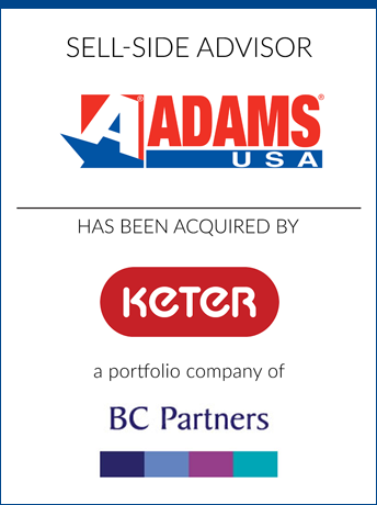 tombstone - sell-side transaction Adams Manufacturing Keter Group BC Partners logo