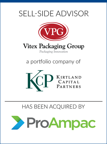 tombstone - sell-side transaction Vitex Packaging KCP ProAmpac logo